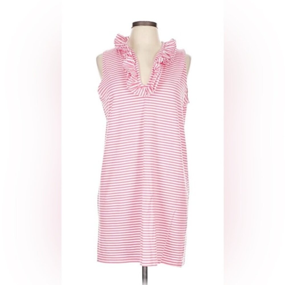 Pink Striped Ruffle Mini Dress - Picture 1 of 7